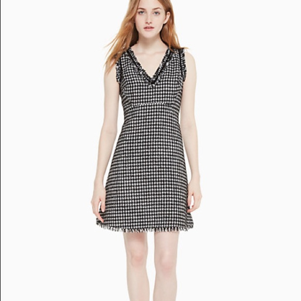 Kate Spade Houndstooth Tweed Black White Dress